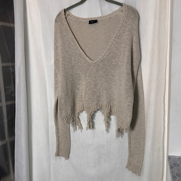 3/$20 💥 Blank Paige Oversized Relaxed Fit Sweater Distressed Cream Frayed Knit - Picture 5 of 15